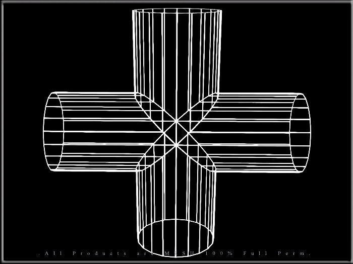 Wire Pipe Cross - Joint  Low-poly 3D model_4