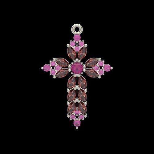 Pendant Cross with gems 3dm stl 3D print model