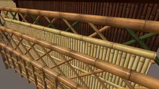 Bamboo japanese fence Low-poly 3D model