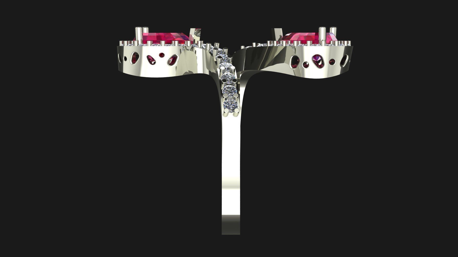 Pear-shaped Rubies and Diamonds Ring 3D print model_6