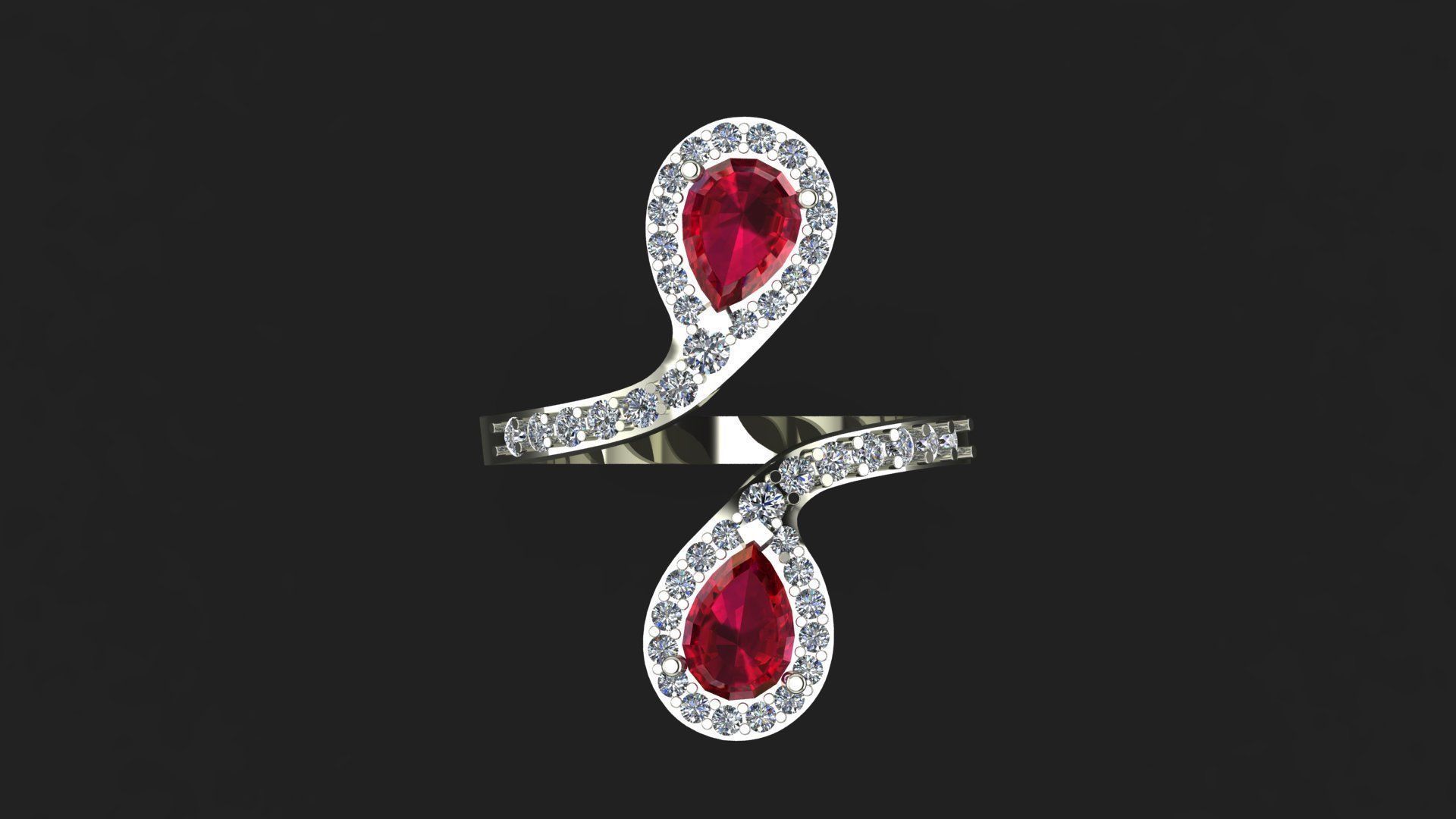 Pear-shaped Rubies and Diamonds Ring 3D print model_4