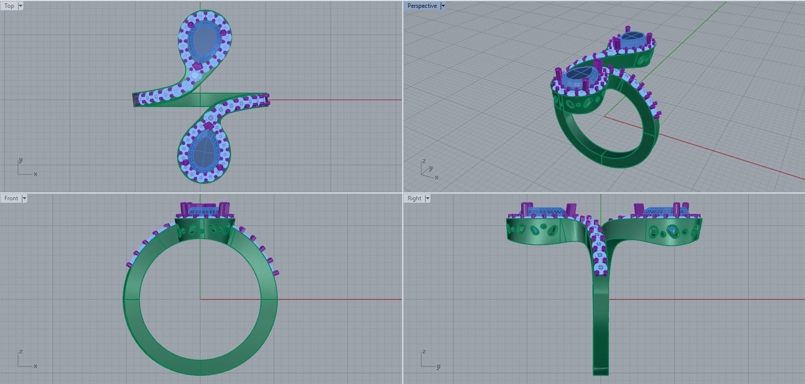 Pear-shaped Rubies and Diamonds Ring 3D print model_10