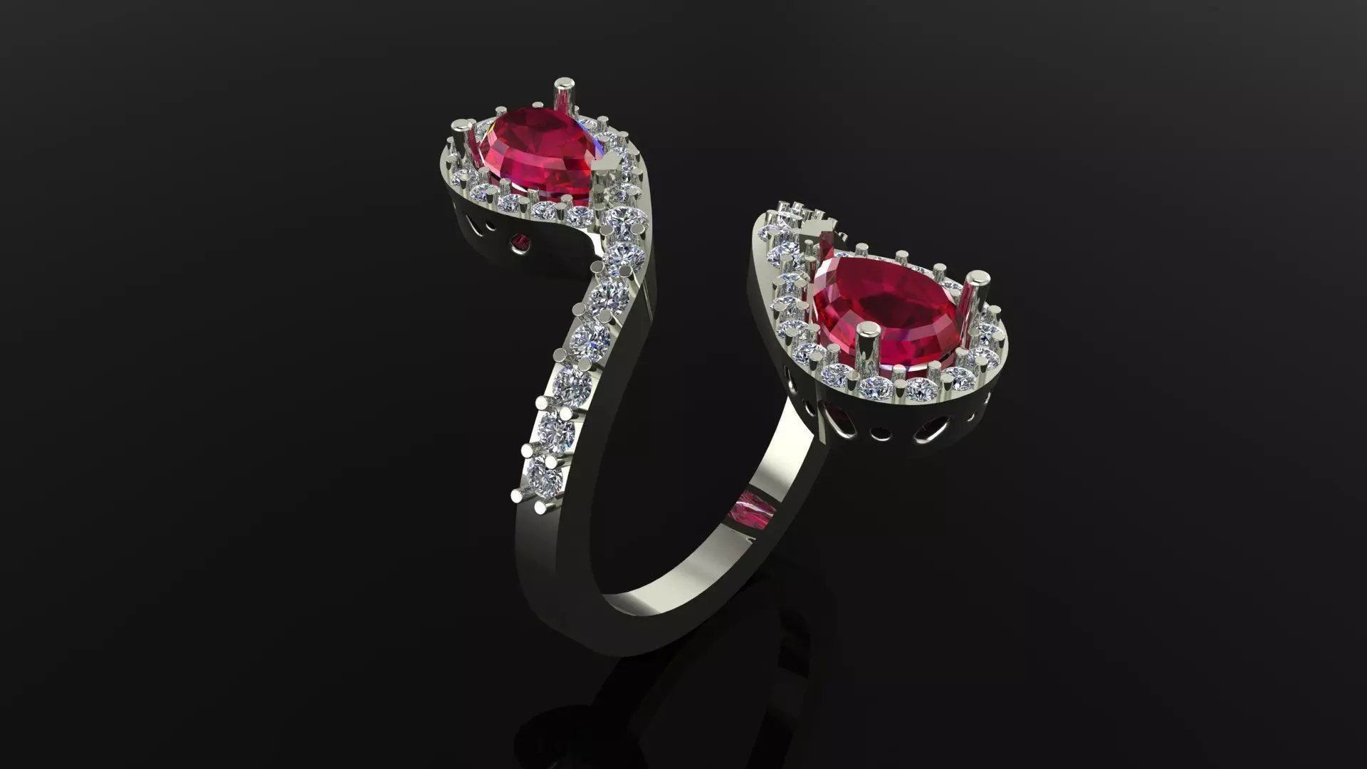 Pear-shaped Rubies and Diamonds Ring 3D print model_0