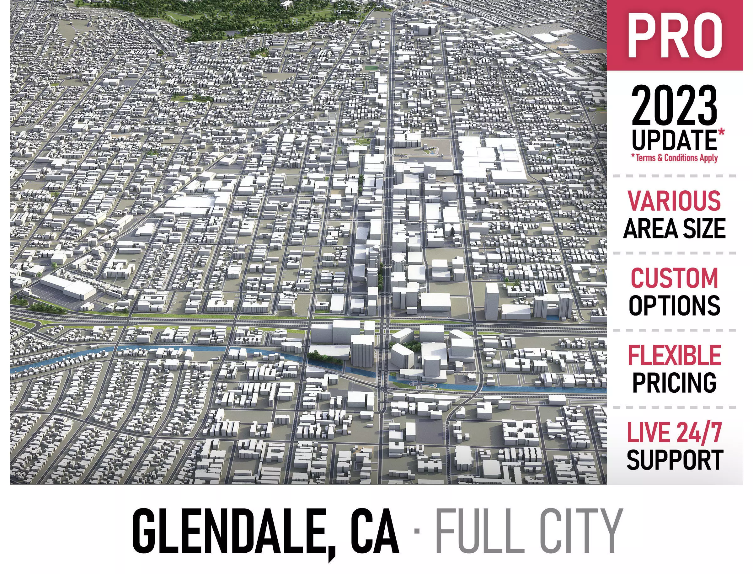 Glendale - 3D City Model Low-poly 3D model_0