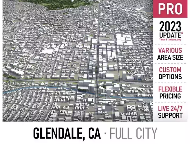 Glendale - 3D City Model Low-poly 3D model