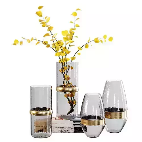 Decorative set 5 of glass vases with leaves