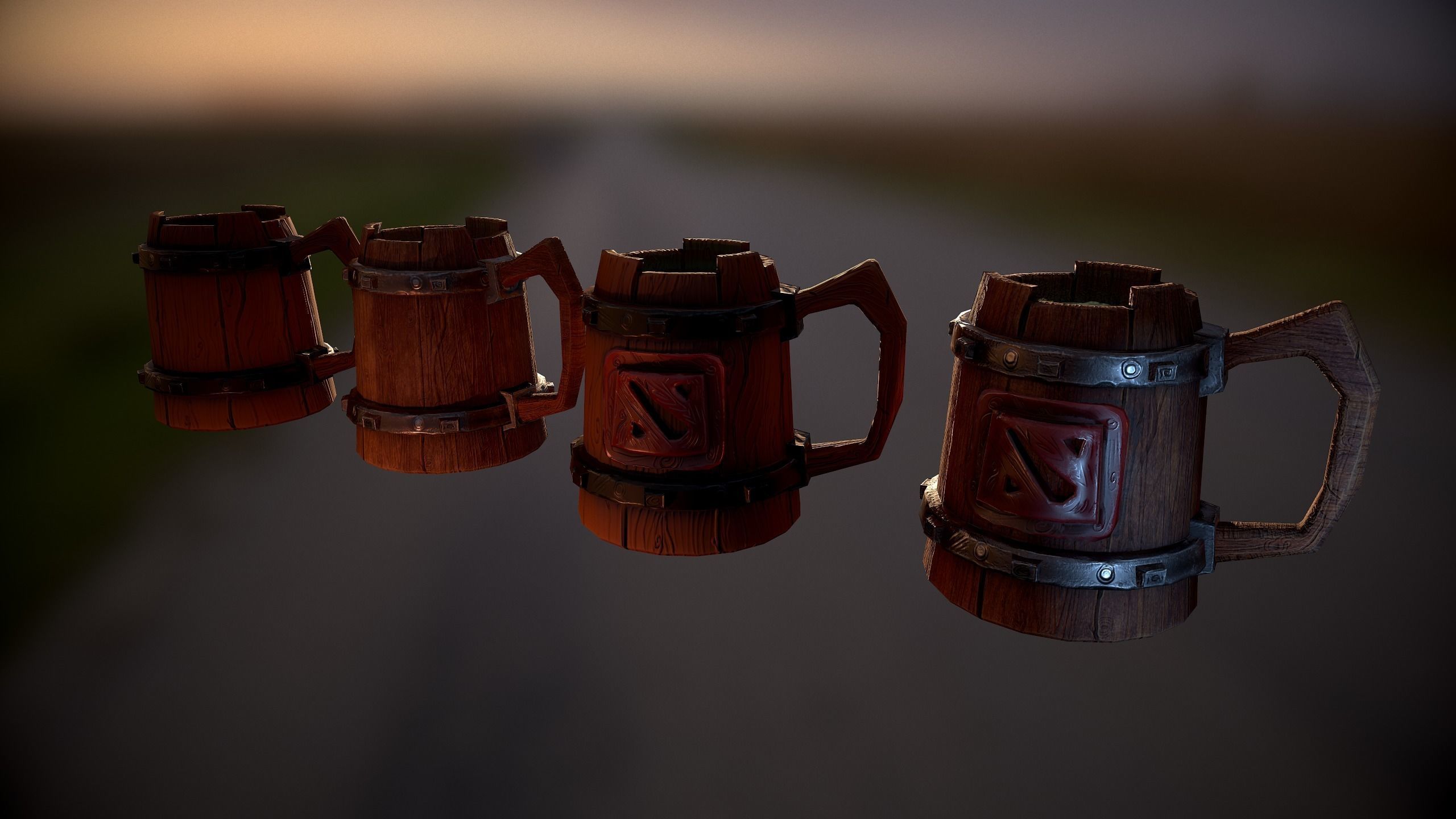 Wood Beer Mug Low Poly Game Ready Low-poly 3D model_2