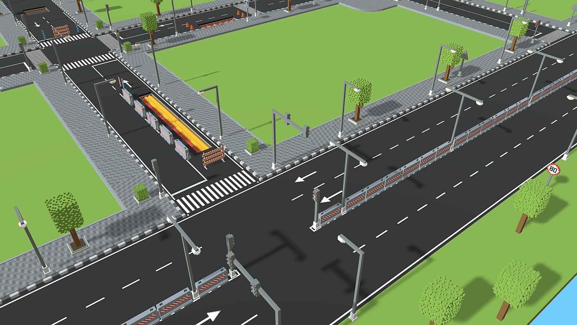 Voxel Road Sections And Signs Pack Low-poly 3D model_4