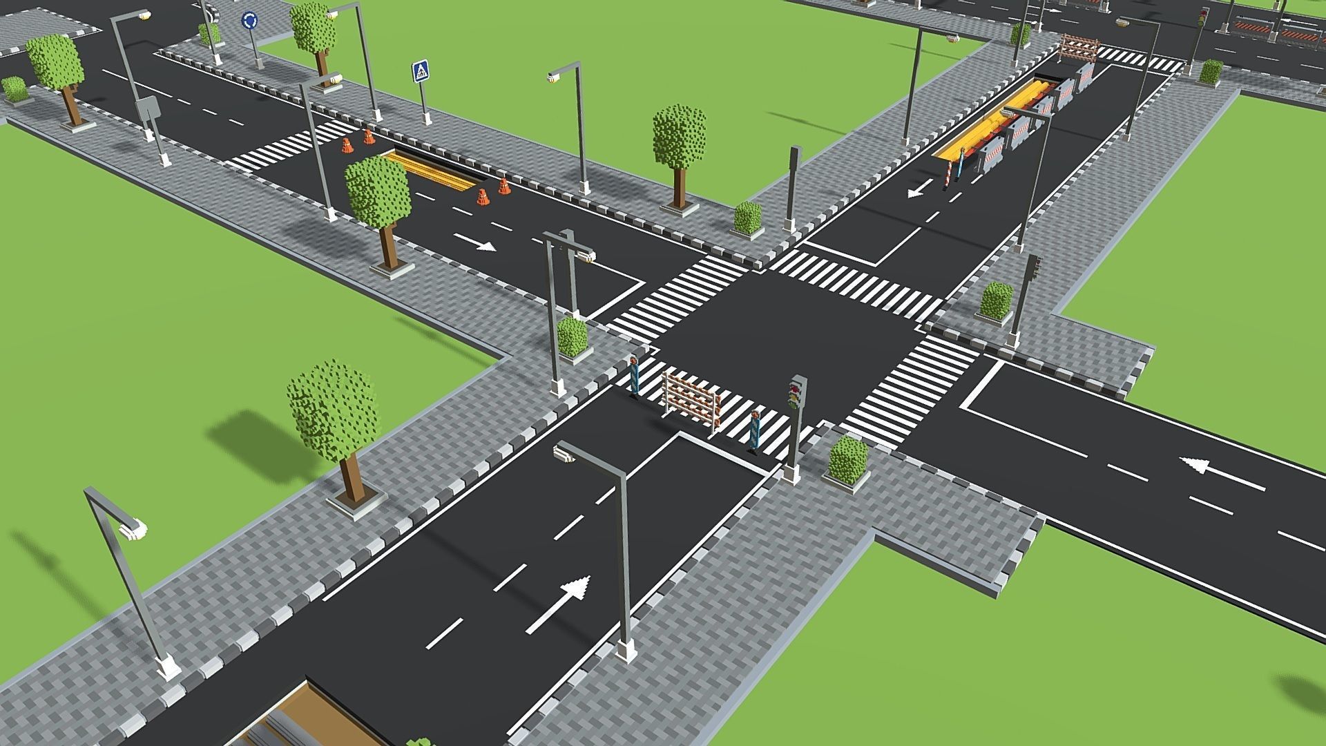 Voxel Road Sections And Signs Pack Low-poly 3D model_1