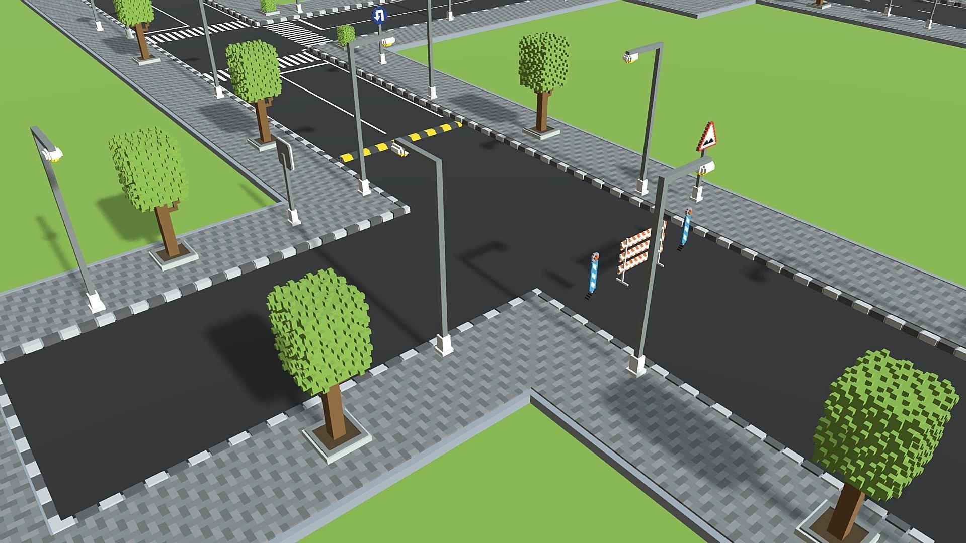 Voxel Road Sections And Signs Pack Low-poly 3D model_6