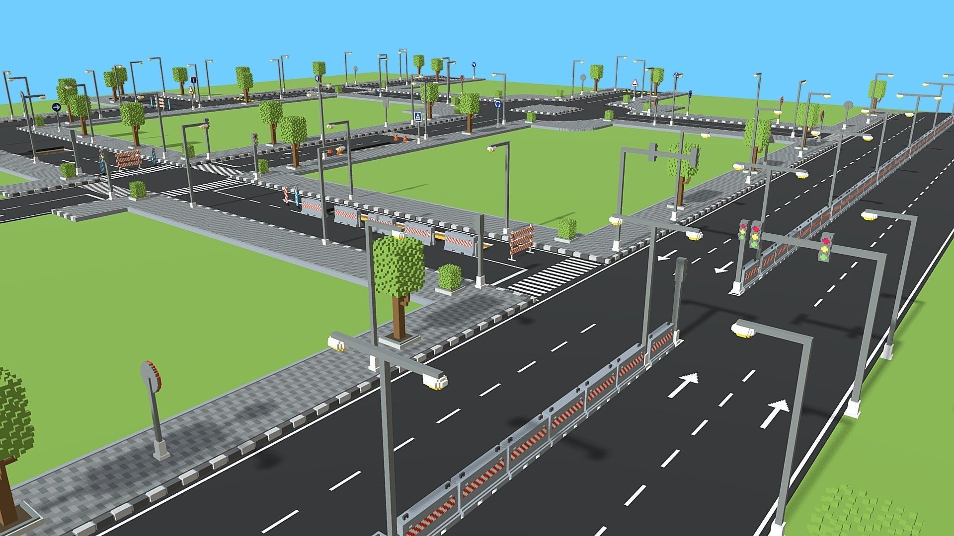 Voxel Road Sections And Signs Pack Low-poly 3D model_8