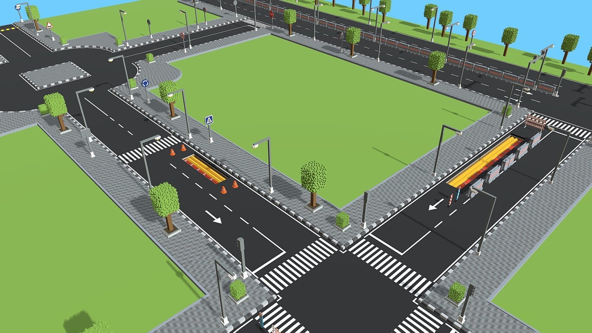 Voxel Road Sections And Signs Pack Low-poly 3D model_9