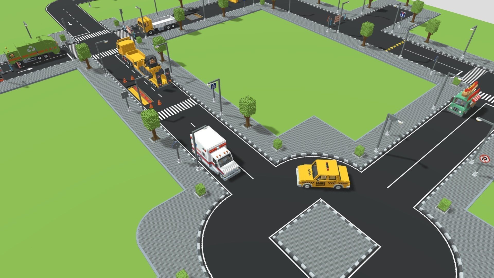 Voxel Road Sections And Signs Pack Low-poly 3D model_17