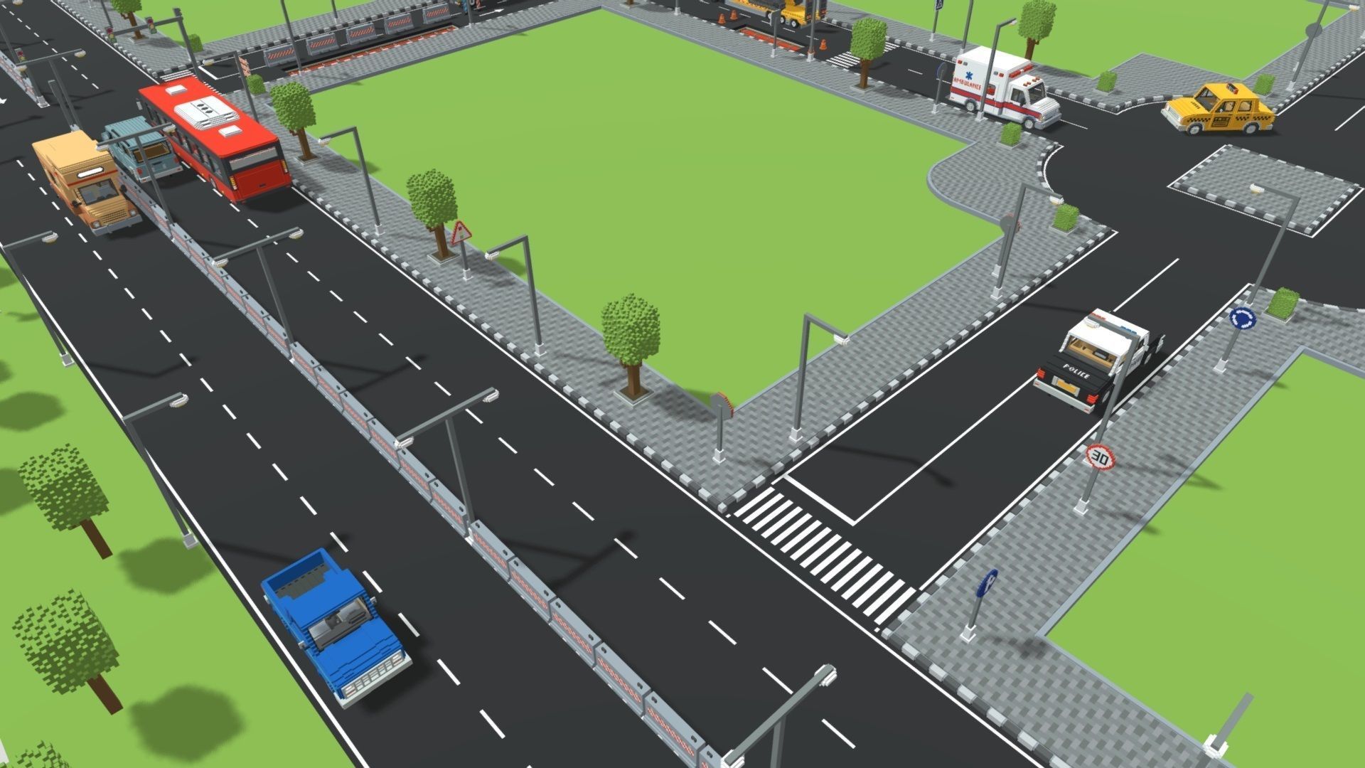 Voxel Road Sections And Signs Pack Low-poly 3D model_12