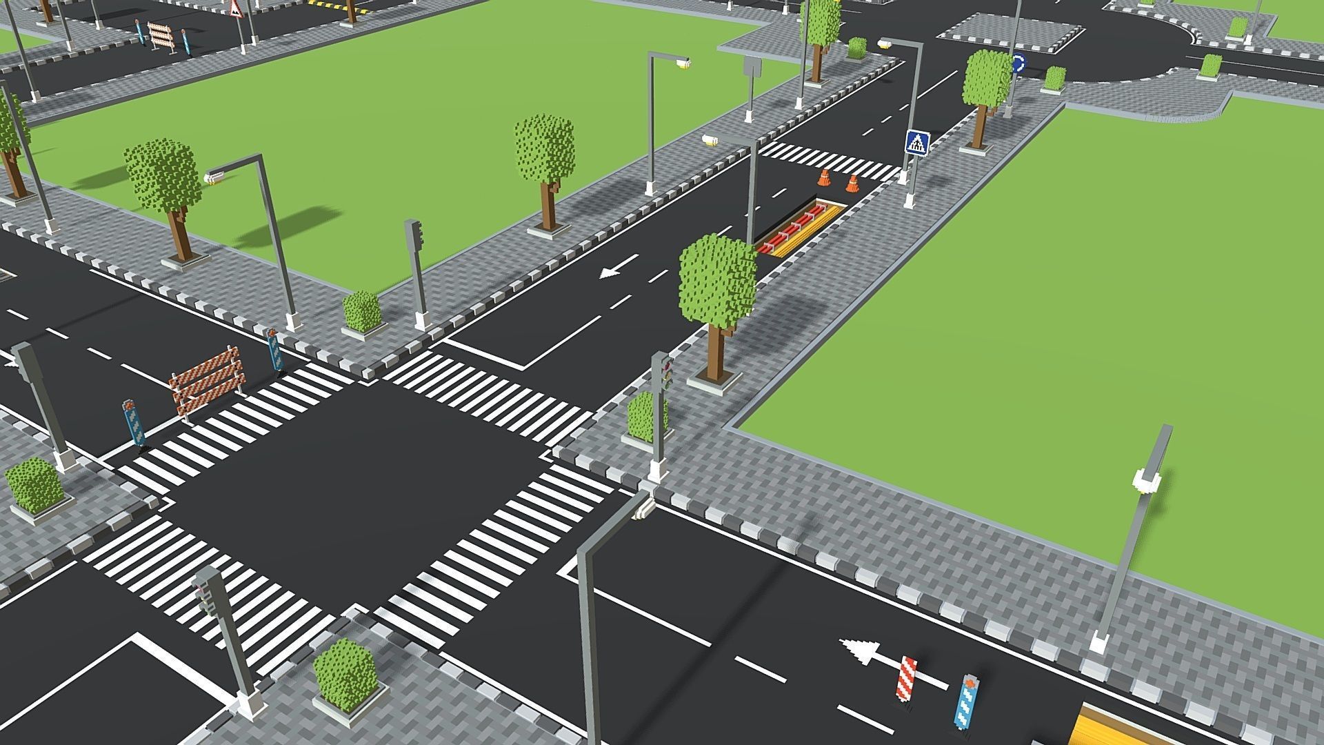 Voxel Road Sections And Signs Pack Low-poly 3D model_2