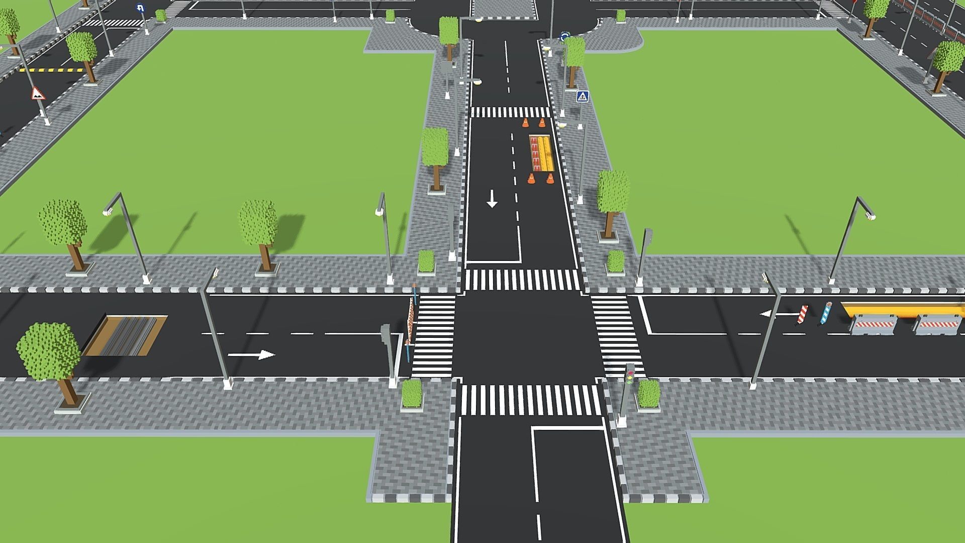 Voxel Road Sections And Signs Pack Low-poly 3D model_7