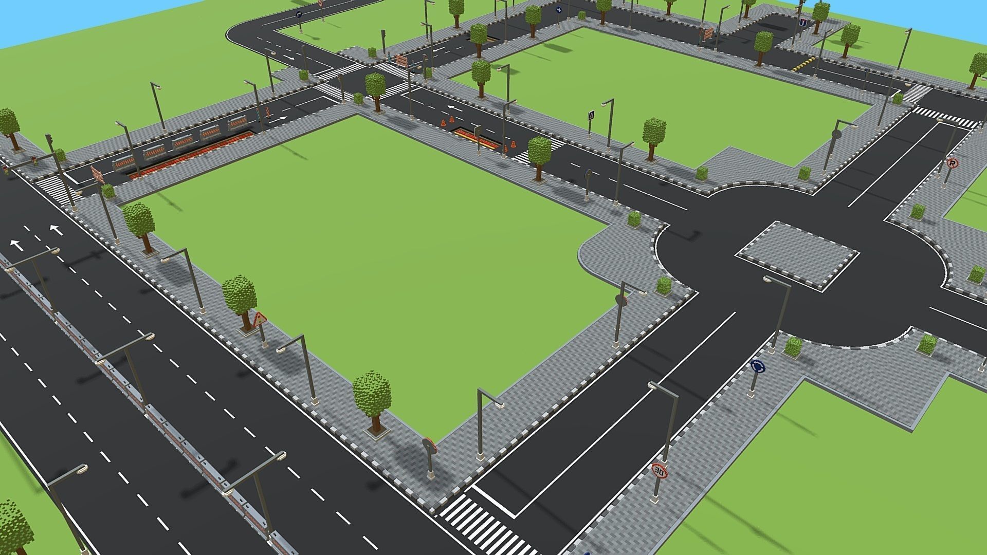 Voxel Road Sections And Signs Pack Low-poly 3D model_5