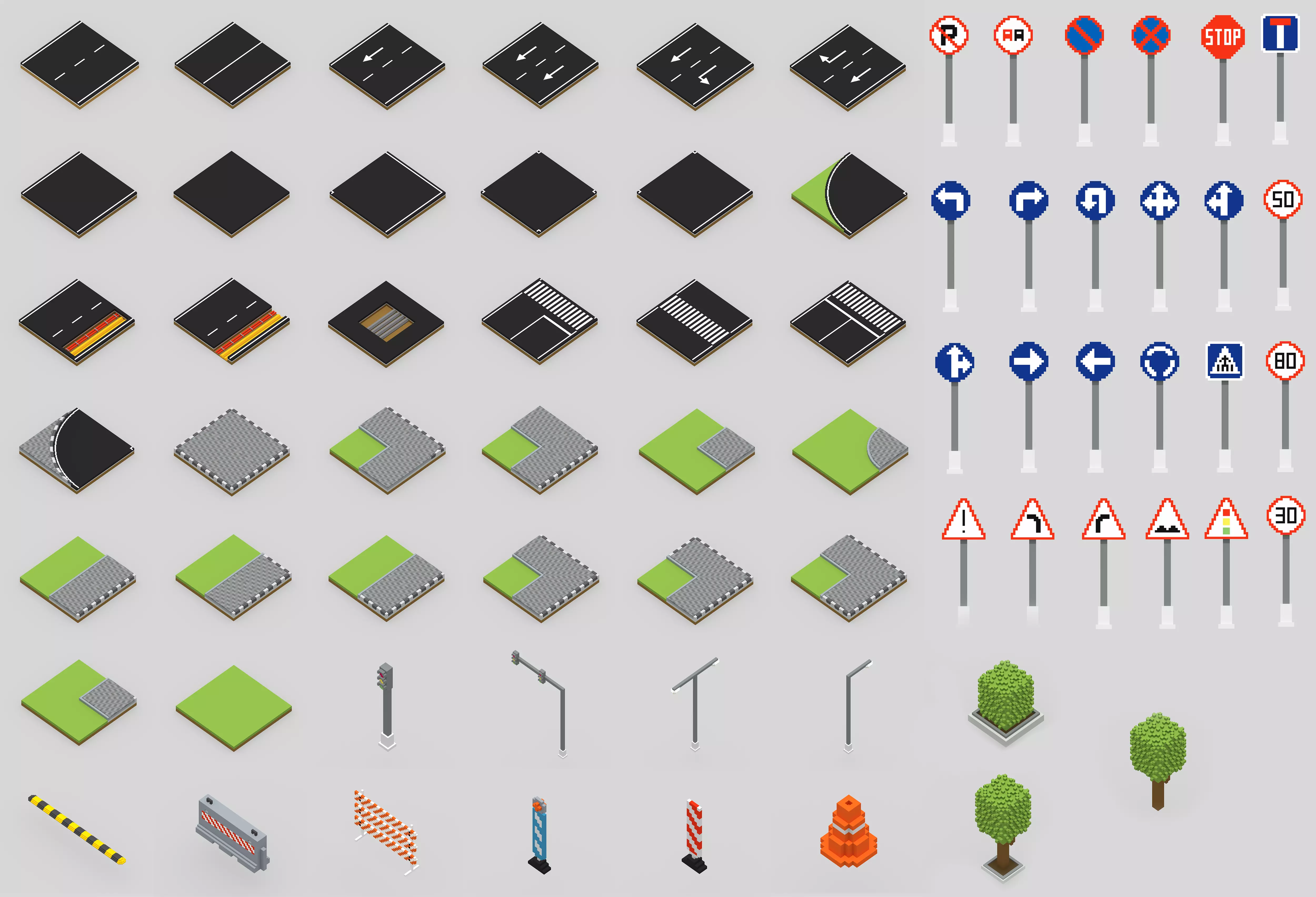 Voxel Road Sections And Signs Pack Low-poly 3D model_0