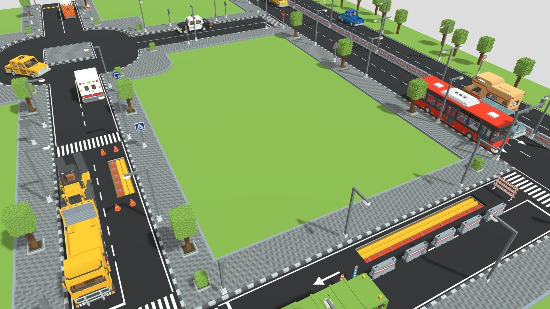 Voxel Road Sections And Signs Pack Low-poly 3D model_19