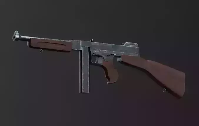 Thompson Machine gun PBR textured Low-poly 3D model