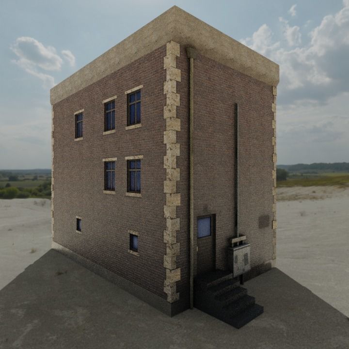 Low Poly Brick building with shop window Low-poly 3D model_7