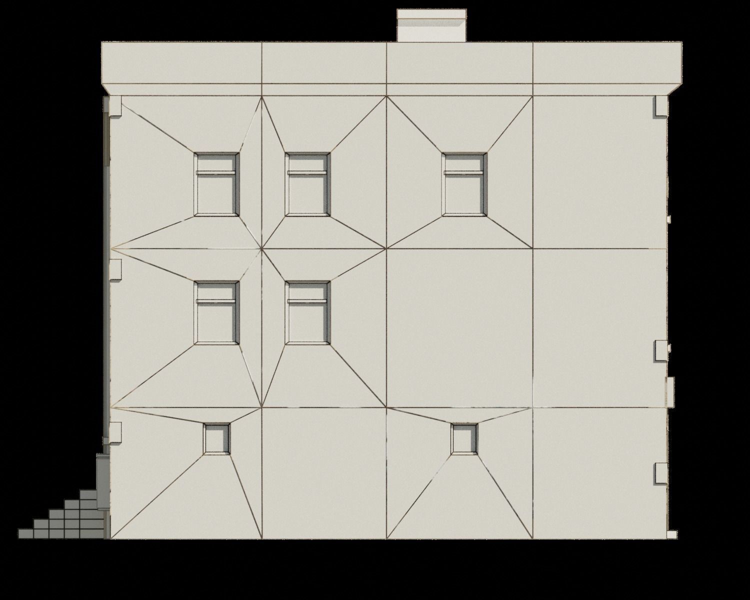 Low Poly Brick building with shop window Low-poly 3D model_11