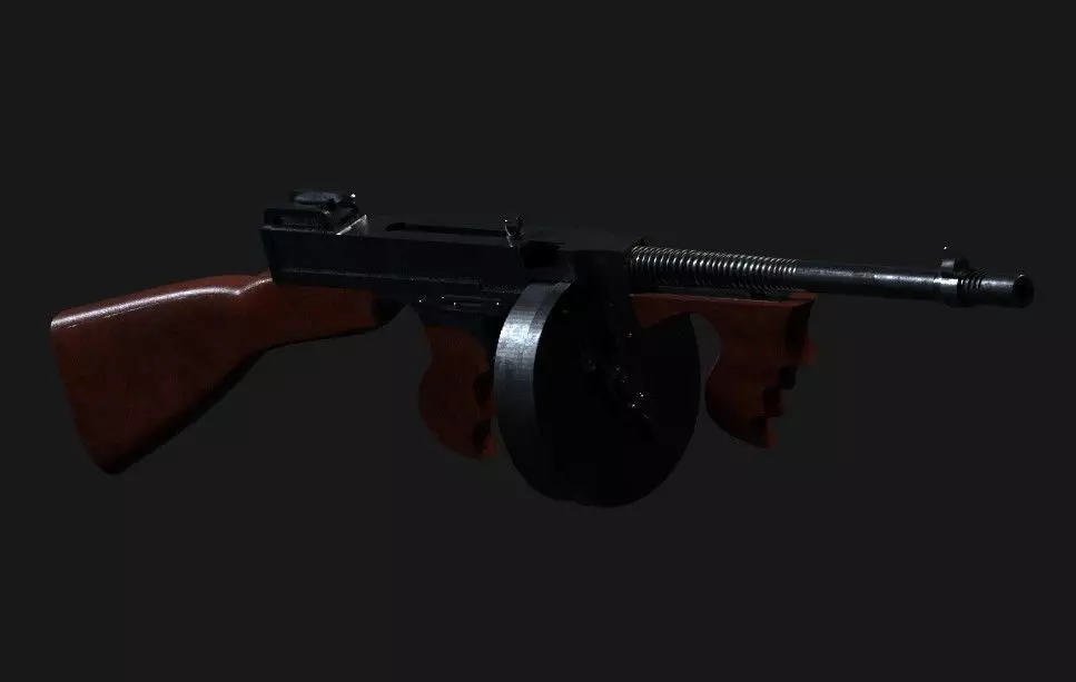 Thompson machine gun v2 Low-poly 3D model_0