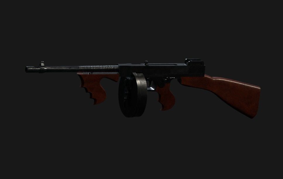 Thompson machine gun v2 Low-poly 3D model_1