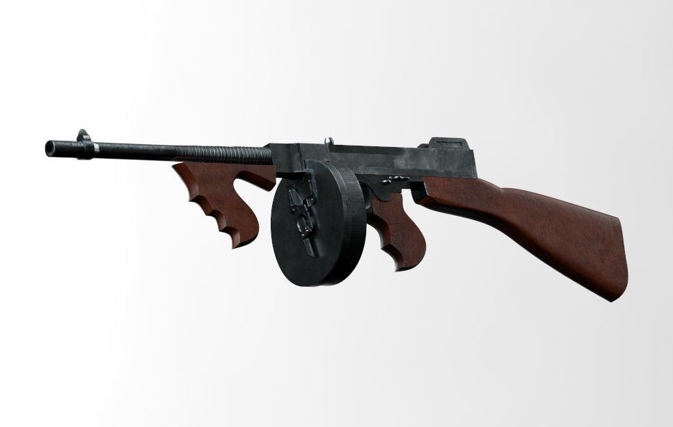 Thompson machine gun v2 Low-poly 3D model_2