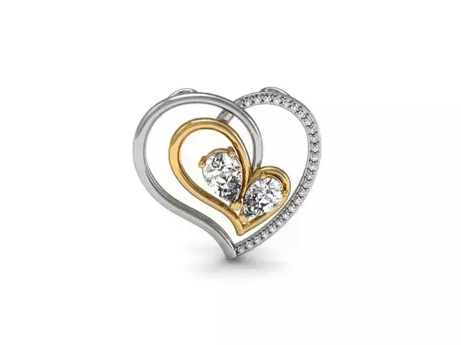 Pendant heart with two diamonds gold