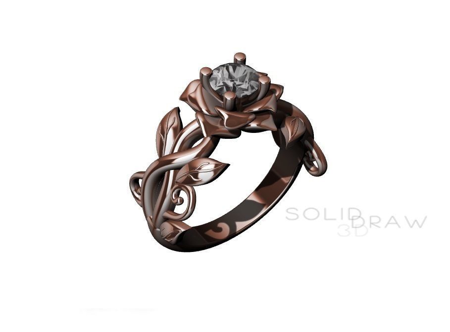 Ring Engagment Solitaire Ring Flower 3D print model 3D print model_4