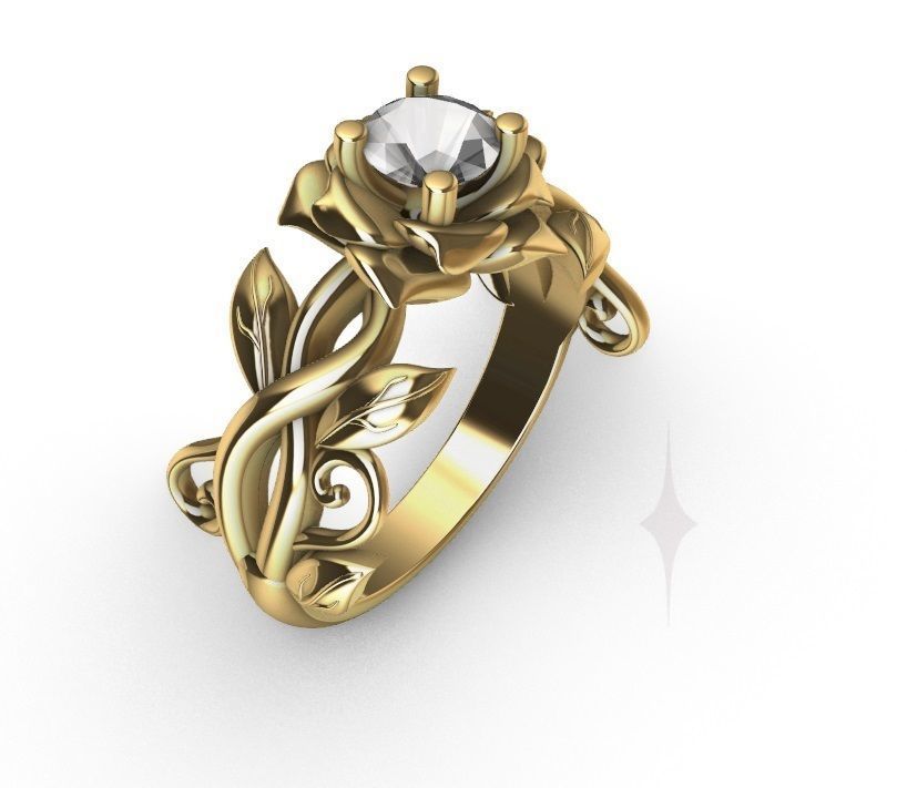 Ring Engagment Solitaire Ring Flower 3D print model 3D print model_2