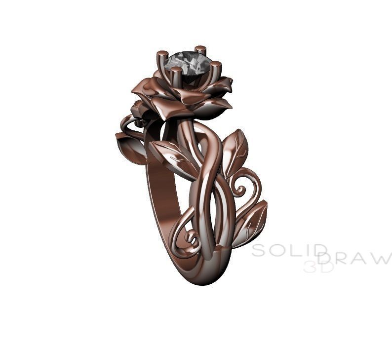 Ring Engagment Solitaire Ring Flower 3D print model 3D print model_5