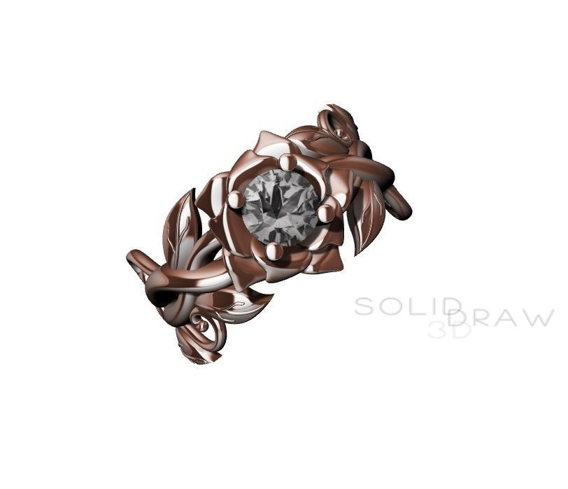 Ring Engagment Solitaire Ring Flower 3D print model 3D print model_6
