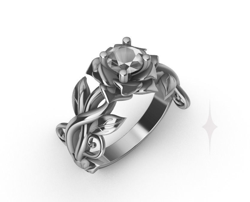 Ring Engagment Solitaire Ring Flower 3D print model 3D print model_3