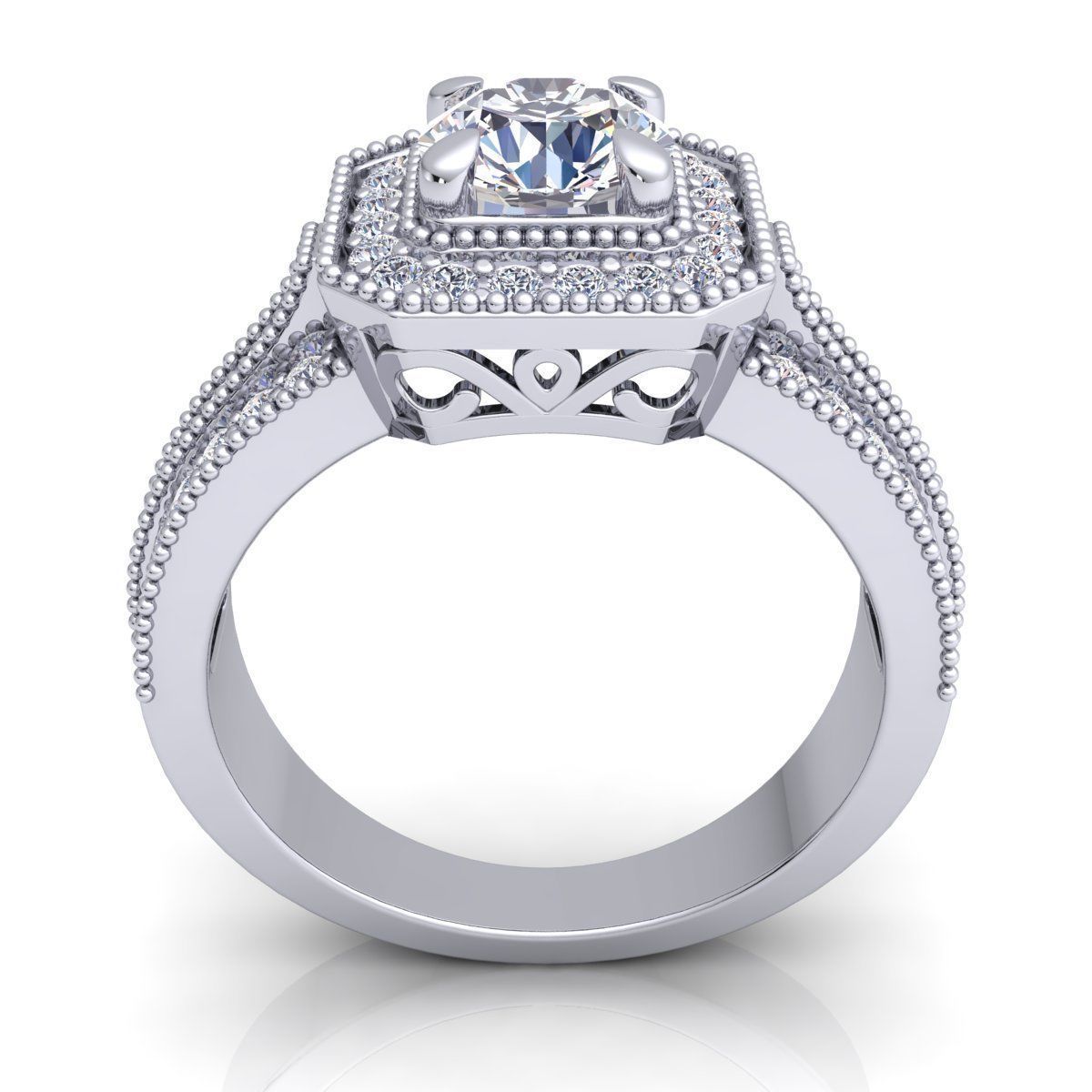 Fancy Halo With Three Row Shank Ring  3D print model_6