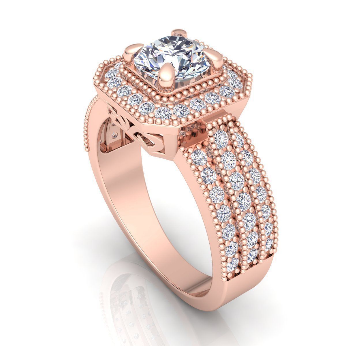 Fancy Halo With Three Row Shank Ring  3D print model_8