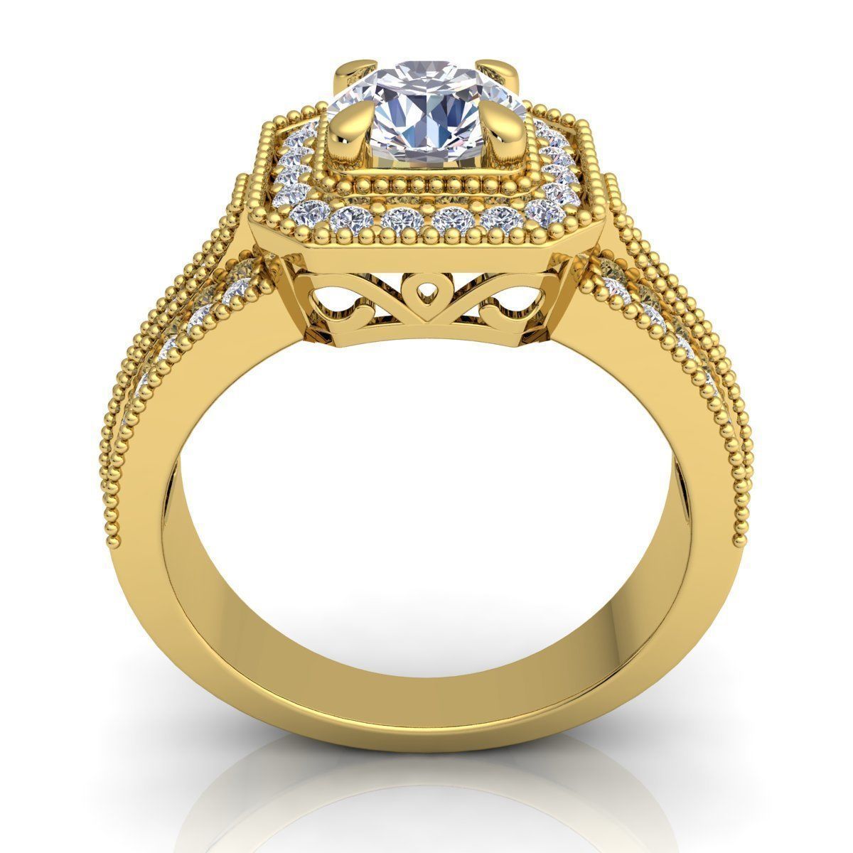 Fancy Halo With Three Row Shank Ring  3D print model_4