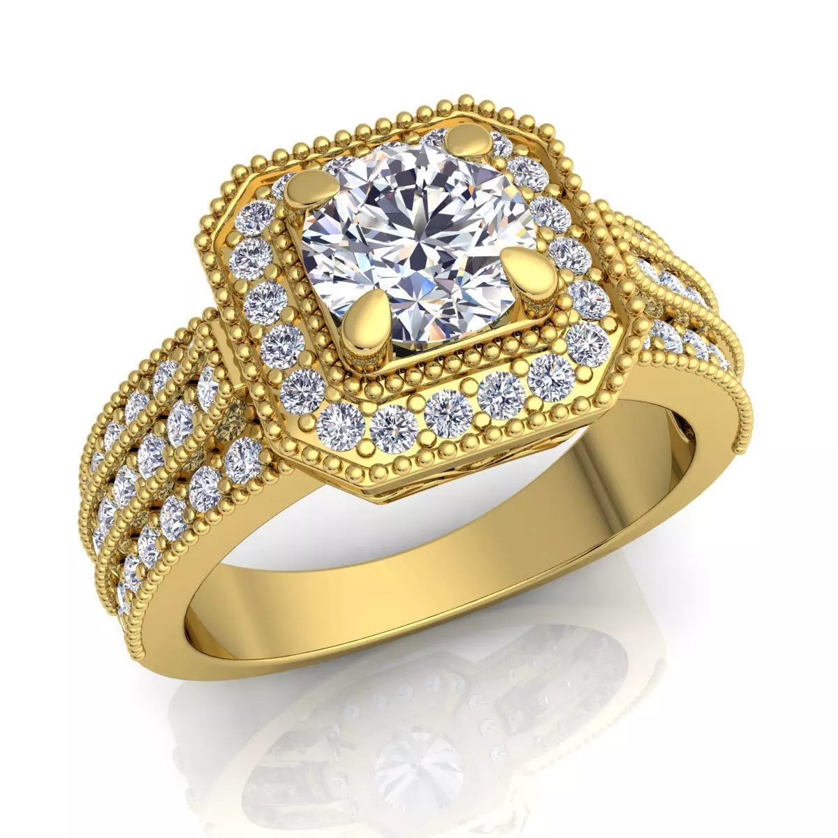 Fancy Halo With Three Row Shank Ring  3D print model_0