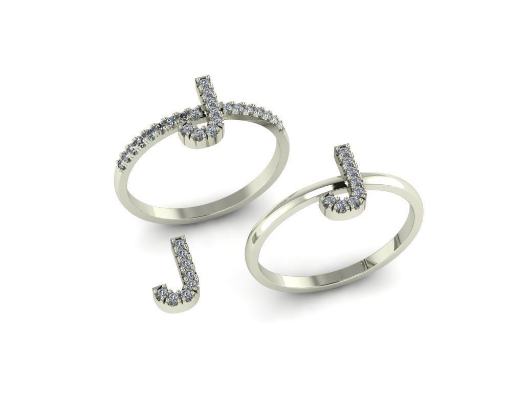 Alphabet letter ring J 3D print model_6