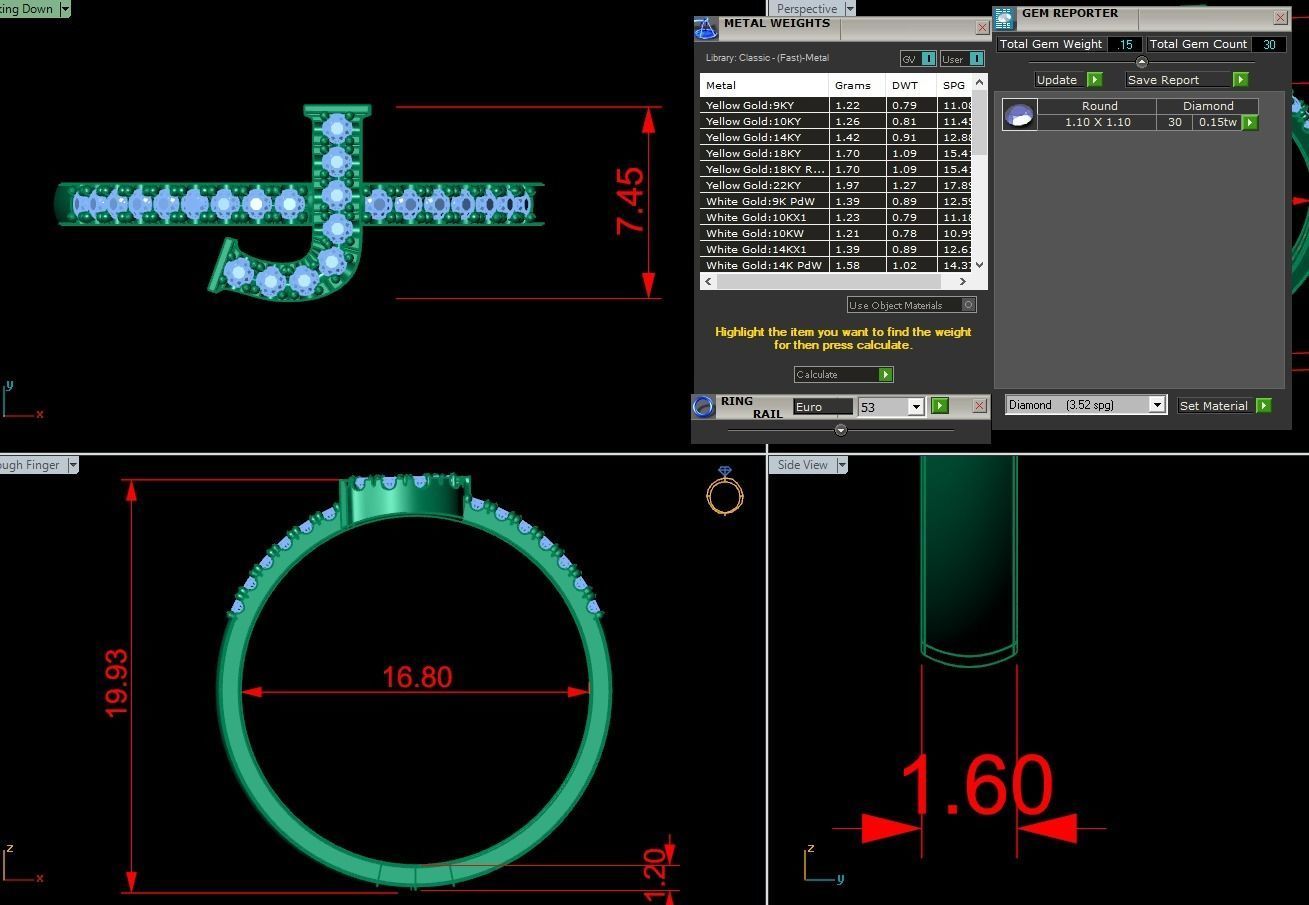 Alphabet letter ring J 3D print model_2