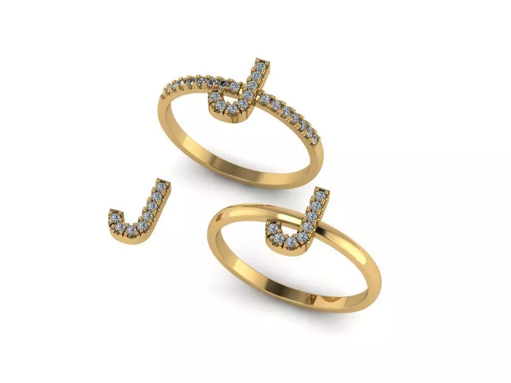 Alphabet letter ring J 3D print model_0