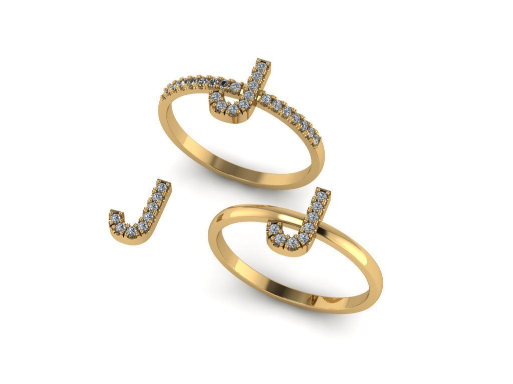 Alphabet letter ring J 3D print model_5