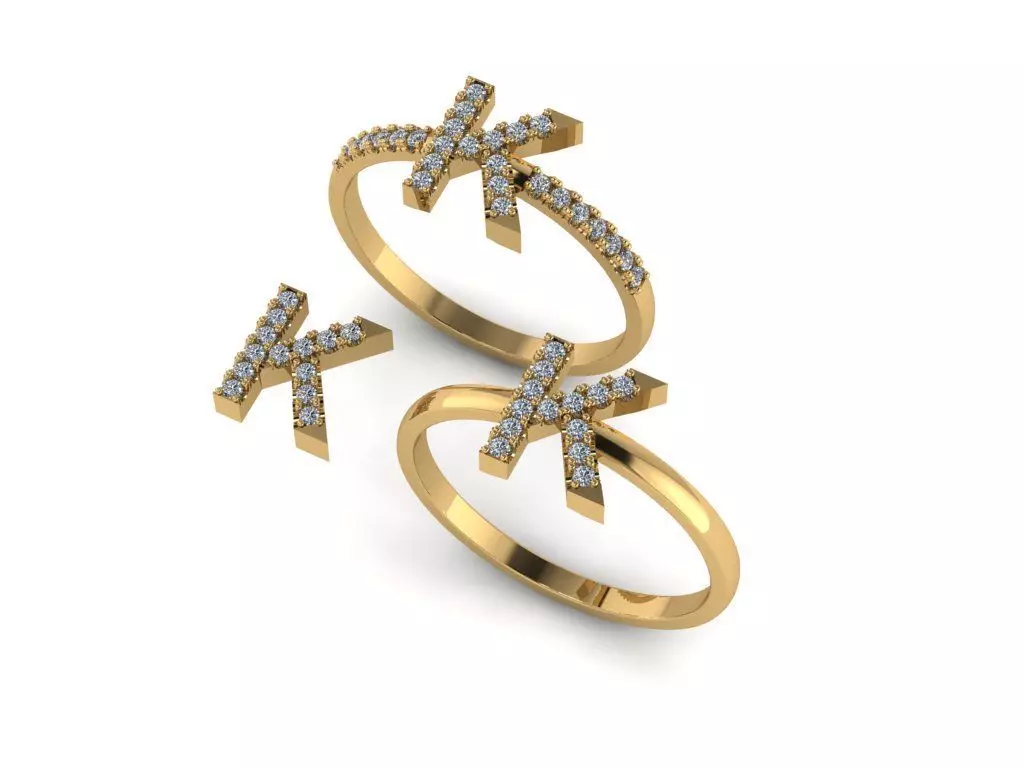 Alphabet letter ring K 3D print model_0