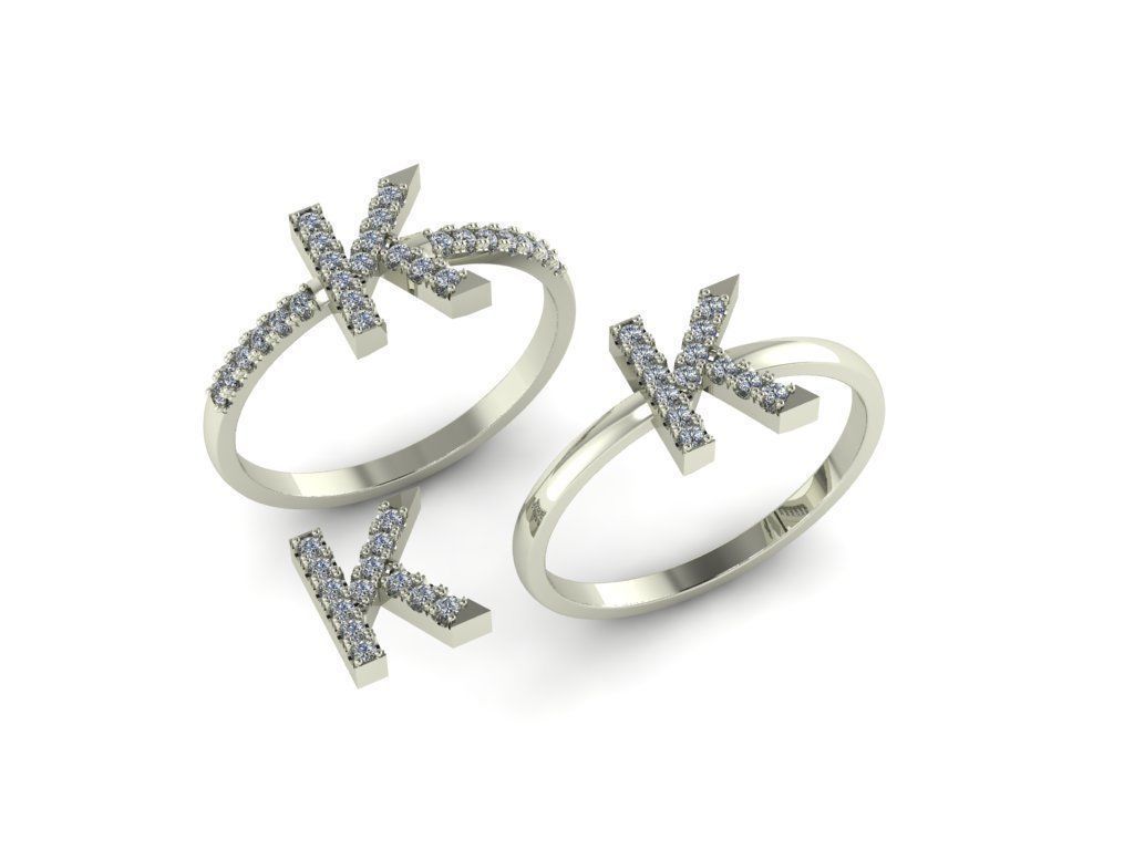 Alphabet letter ring K 3D print model_15