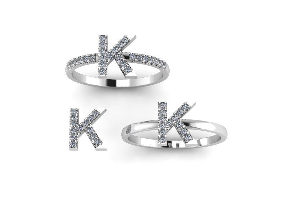 Alphabet letter ring K 3D print model_5