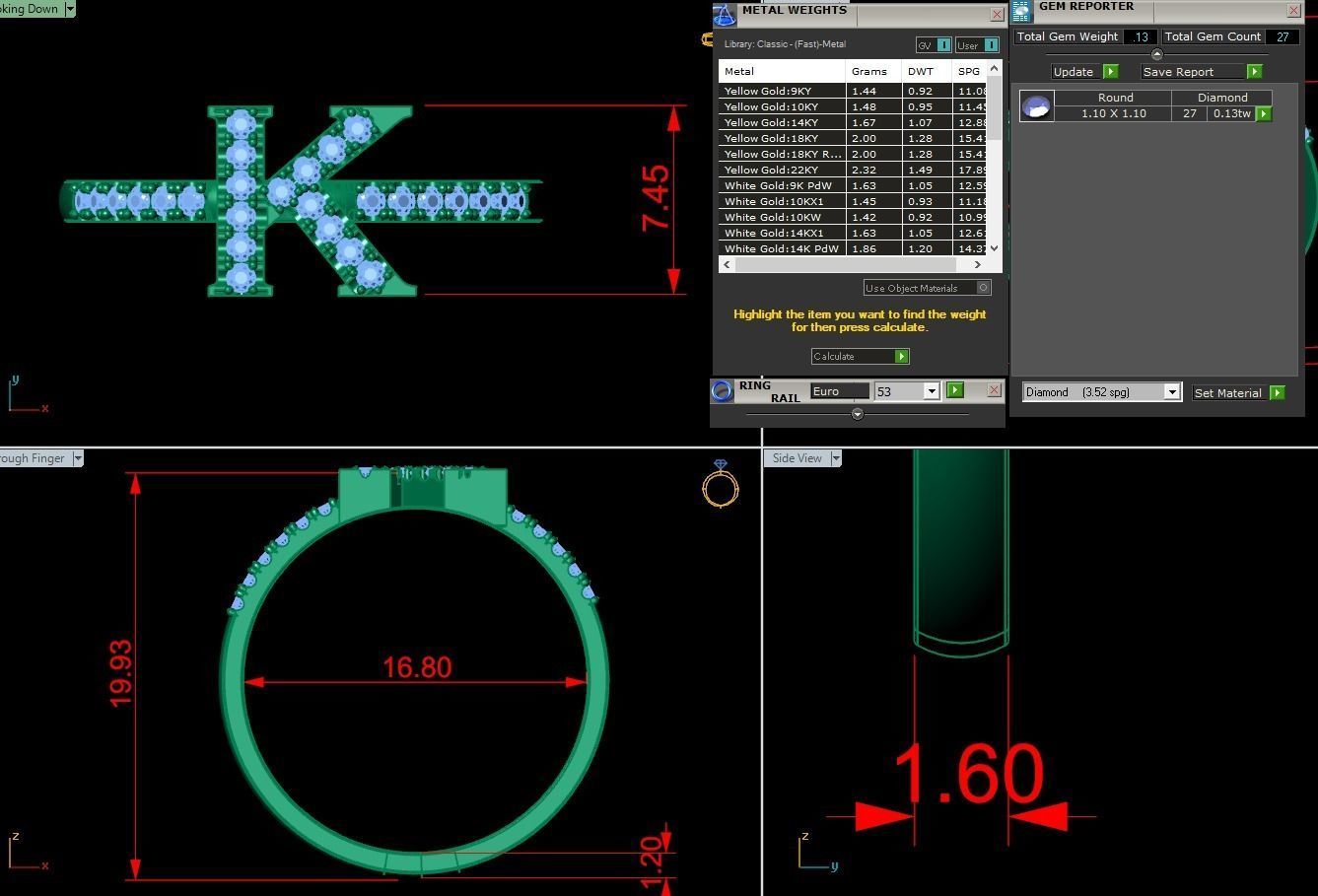 Alphabet letter ring K 3D print model_2