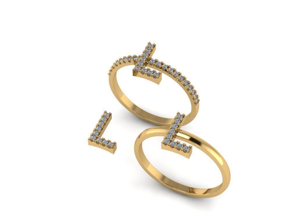 Alphabet letter ring L 3D print model_10