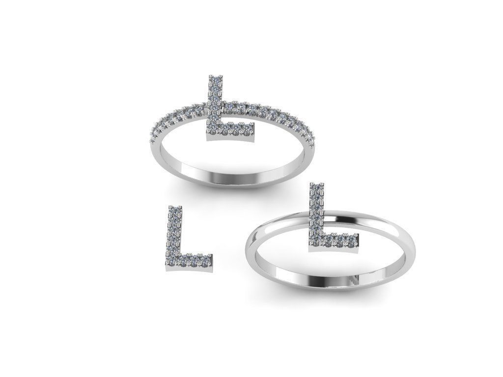 Alphabet letter ring L 3D print model_9
