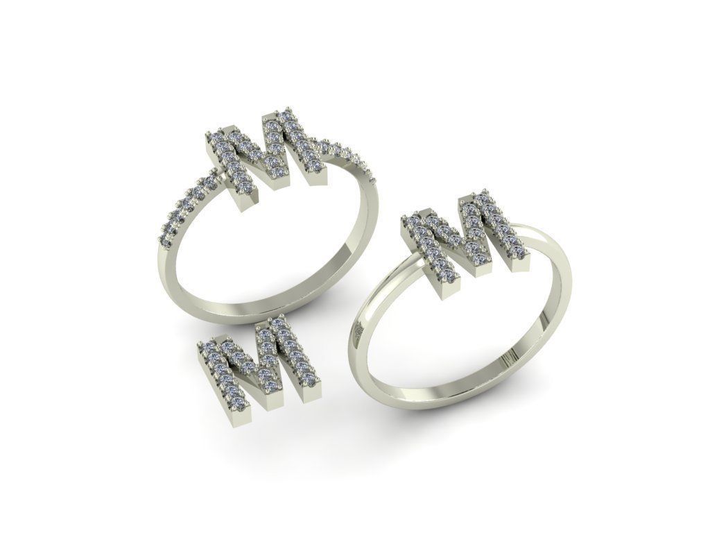 Alphabet letter ring M 3D print model_15